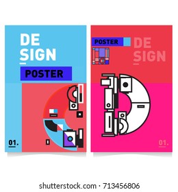 Vector covers design set with retro style. Cool geometric memphis style poster template with alphabets typography. Summer and autumn design template.