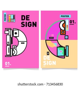 Vector covers design set with retro style. Cool geometric memphis style poster template with alphabets typography. Summer and autumn design template.