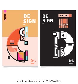 Vector covers design set with retro style. Cool geometric memphis style poster template with alphabets typography. Summer and autumn design template.