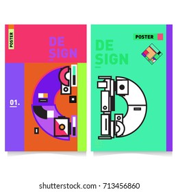 Vector covers design set with retro style. Cool geometric memphis style poster template with alphabets typography. Summer and autumn design template.