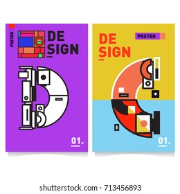 Vector covers design set with retro style. Cool geometric memphis style poster template with alphabets typography. Summer and autumn design template.