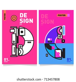 Vector covers design set with retro style. Cool geometric memphis style poster template with alphabets typography. Summer and autumn design template.