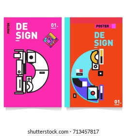 Vector covers design set with retro style. Cool geometric memphis style poster template with alphabets typography. Summer and autumn design template.