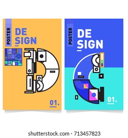 Vector covers design set with retro style. Cool geometric memphis style poster template with alphabets typography. Summer and autumn design template.