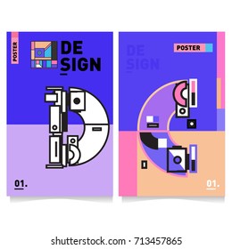 Vector covers design set with retro style. Cool geometric memphis style poster template with alphabets typography. Summer and autumn design template.