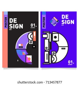 Vector covers design set with retro style. Cool geometric memphis style poster template with alphabets typography. Summer and autumn design template.