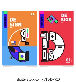 Vector covers design set with retro style. Cool geometric memphis style poster template with alphabets typography. Summer and autumn design template.