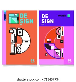 Vector covers design set with retro style. Cool geometric memphis style poster template with alphabets typography. Summer and autumn design template.