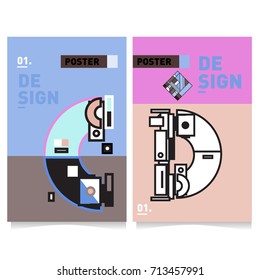 Vector covers design set with retro style. Cool geometric memphis style poster template with alphabets typography. Summer and autumn design template.