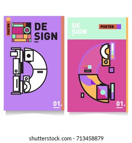 Vector covers design set with retro style. Cool geometric memphis style poster template with alphabets typography. Summer and autumn design template.