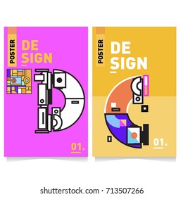 Vector covers design set with retro style. Cool geometric memphis style poster template with alphabets typography. Summer and autumn design template.