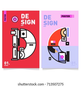 Vector covers design set with retro style. Cool geometric memphis style poster template with alphabets typography. Summer and autumn design template.