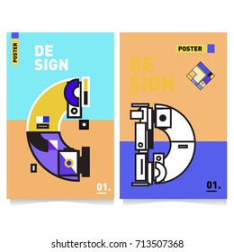 Vector covers design set with retro style. Cool geometric memphis style poster template with alphabets typography. Summer and autumn design template.