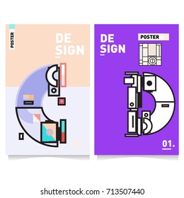 Vector covers design set with retro style. Cool geometric memphis style poster template with alphabets typography. Summer and autumn design template.