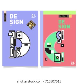 Vector covers design set with retro style. Cool geometric memphis style poster template with alphabets typography. Summer and autumn design template.