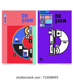 Vector covers design set with retro style. Cool geometric memphis style poster template with alphabets typography. Summer and autumn design template.
