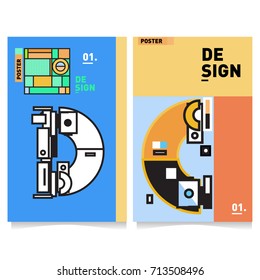 Vector covers design set with retro style. Cool geometric memphis style poster template with alphabets typography. Summer and autumn design template.