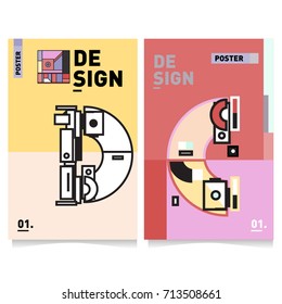 Vector covers design set with retro style. Cool geometric memphis style poster template with alphabets typography. Summer and autumn design template.