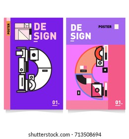 Vector covers design set with retro style. Cool geometric memphis style poster template with alphabets typography. Summer and autumn design template.