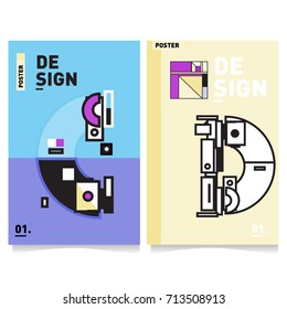 Vector covers design set with retro style. Cool geometric memphis style poster template with alphabets typography. Summer and autumn design template.