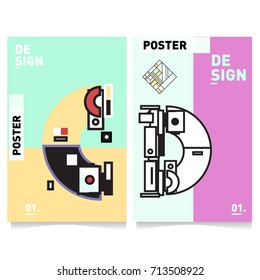 Vector covers design set with retro style. Cool geometric memphis style poster template with alphabets typography. Summer and autumn design template.