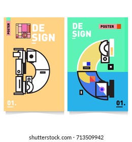 Vector covers design set with retro style. Cool geometric memphis style poster template with alphabets typography. Summer and autumn design template.