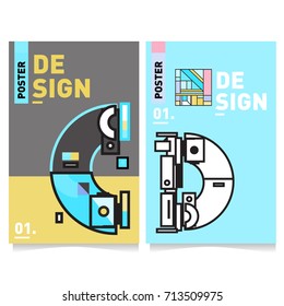 Vector covers design set with retro style. Cool geometric memphis style poster template with alphabets typography. Summer and autumn design template.