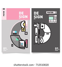 Vector covers design set with retro style. Cool geometric memphis style poster template with alphabets typography. Summer and autumn design template.