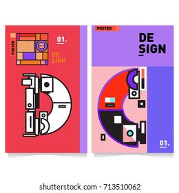 Vector covers design set with retro style. Cool geometric memphis style poster template with alphabets typography. Summer and autumn design template.