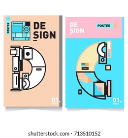 Vector covers design set with retro style. Cool geometric memphis style poster template with alphabets typography. Summer and autumn design template.