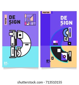 Vector covers design set with retro style. Cool geometric memphis style poster template with alphabets typography. Summer and autumn design template.