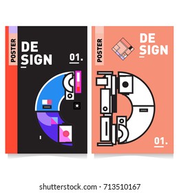Vector covers design set with retro style. Cool geometric memphis style poster template with alphabets typography. Summer and autumn design template.