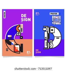 Vector covers design set with retro style. Cool geometric memphis style poster template with alphabets typography. Summer and autumn design template.