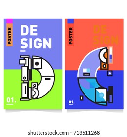 Vector covers design set with retro style. Cool geometric memphis style poster template with alphabets typography. Summer and autumn design template.