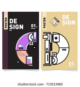 Vector covers design set with retro style. Cool geometric memphis style poster template with alphabets typography. Summer and autumn design template.