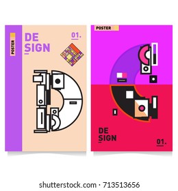 Vector covers design set with retro style. Cool geometric memphis style poster template with alphabets typography. Summer and autumn design template.