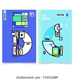 Vector covers design set with retro style. Cool geometric memphis style poster template with alphabets typography. Summer and autumn design template.