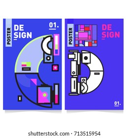 Vector covers design set with retro style. Cool geometric memphis style poster template with alphabets typography. Summer and autumn design template.