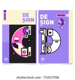 Vector covers design set with retro style. Cool geometric memphis style poster template with alphabets typography. Summer and autumn design template.
