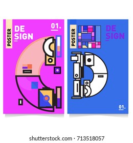 Vector covers design set with retro style. Cool geometric memphis style poster template with alphabets typography. Summer and autumn design template.