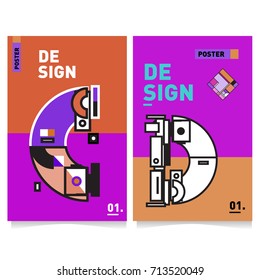 Vector covers design set with retro style. Cool geometric memphis style poster template with alphabets typography. Summer and autumn design template.