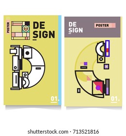 Vector covers design set with retro style. Cool geometric memphis style poster template with alphabets typography. Summer and autumn design template.