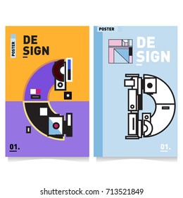 Vector covers design set with retro style. Cool geometric memphis style poster template with alphabets typography. Summer and autumn design template.