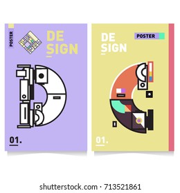 Vector covers design set with retro style. Cool geometric memphis style poster template with alphabets typography. Summer and autumn design template.