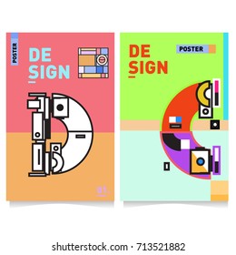 Vector covers design set with retro style. Cool geometric memphis style poster template with alphabets typography. Summer and autumn design template.
