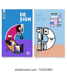Vector covers design set with retro style. Cool geometric memphis style poster template with alphabets typography. Summer and autumn design template.