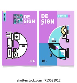 Vector covers design set with retro style. Cool geometric memphis style poster template with alphabets typography. Summer and autumn design template.