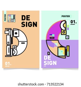 Vector covers design set with retro style. Cool geometric memphis style poster template with alphabets typography. Summer and autumn design template.