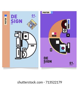 Vector covers design set with retro style. Cool geometric memphis style poster template with alphabets typography. Summer and autumn design template.