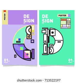 Vector covers design set with retro style. Cool geometric memphis style poster template with alphabets typography. Summer and autumn design template.